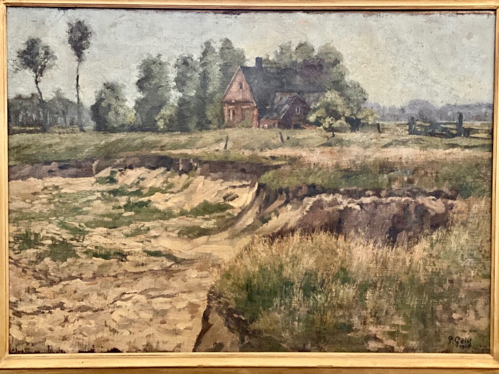 IJsseloever tussen Deventer en Olst in 1918. Schilder P. Geist.